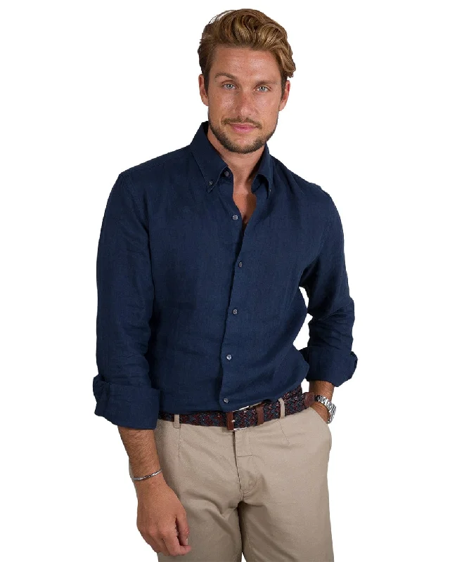 Value Pack Navy Slim Fit Linen Button Down Shirt