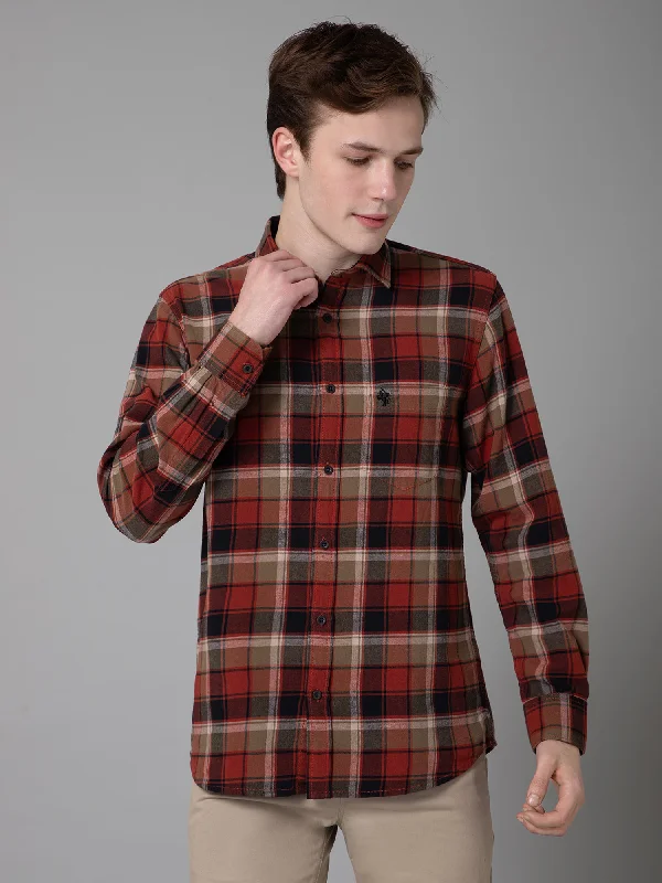Great Deals Men's Red Casual Brushed Big Checks Full Sleeve Shirt