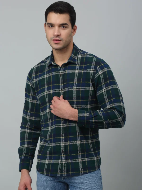 Shop and Save Men's Green Casual Brushed Big Checks Full Sleeve Shirt