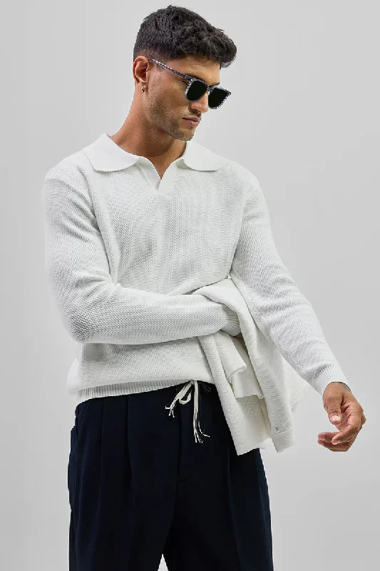 Weekend Deals That Thrill White Knitted Polo Sweater