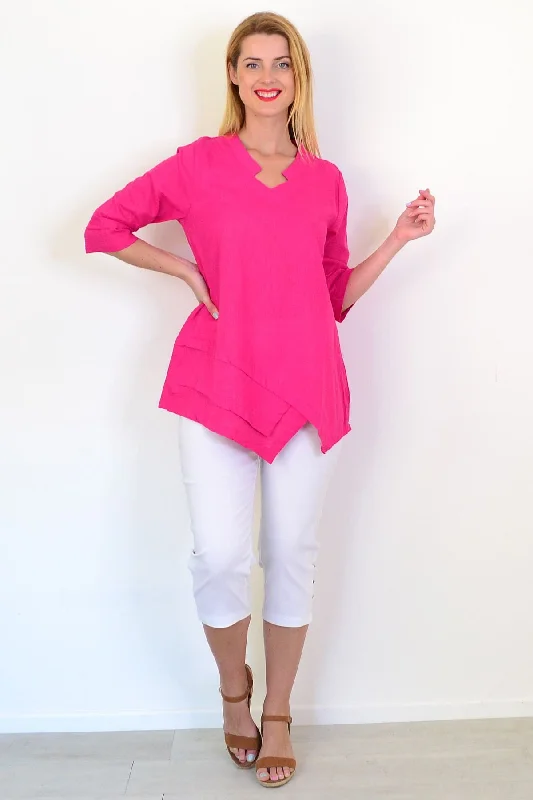 Weekend Offers That Impress Hot Pink Linen Blend Tunic Top