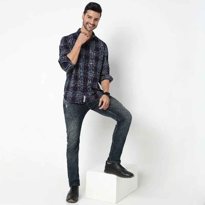 Closeout Cruiser™ Authentic Indigo Regular Fit Shirt Classic Checks Perfect Denim Companion