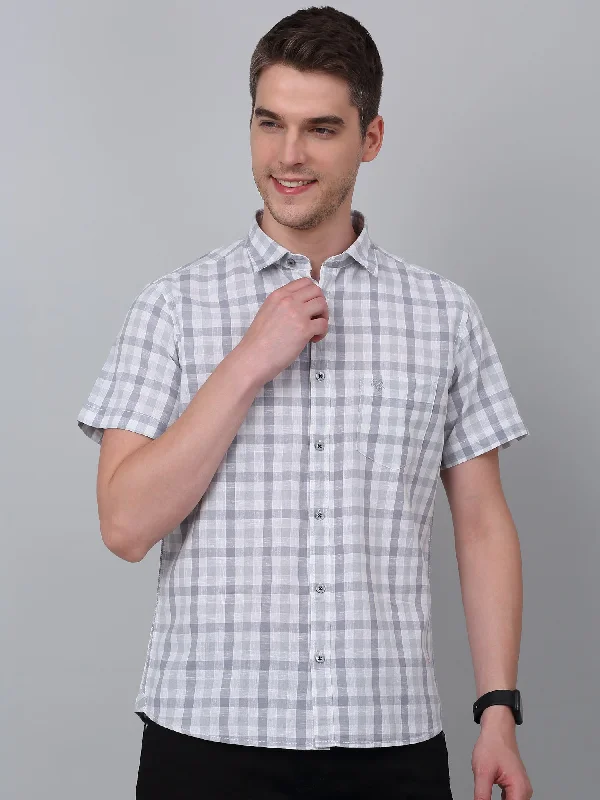 Value Deals Men's Grey  Casual Medium Checks Half sleeve Shirt