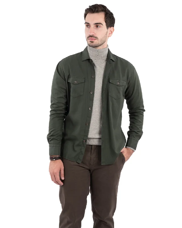 Year-End Sale Green Tencel Blend Overshirt