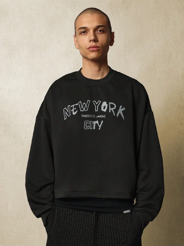 Value Deals Crop Fit Crew Neck Sweatshirts With New York Graphic Print
