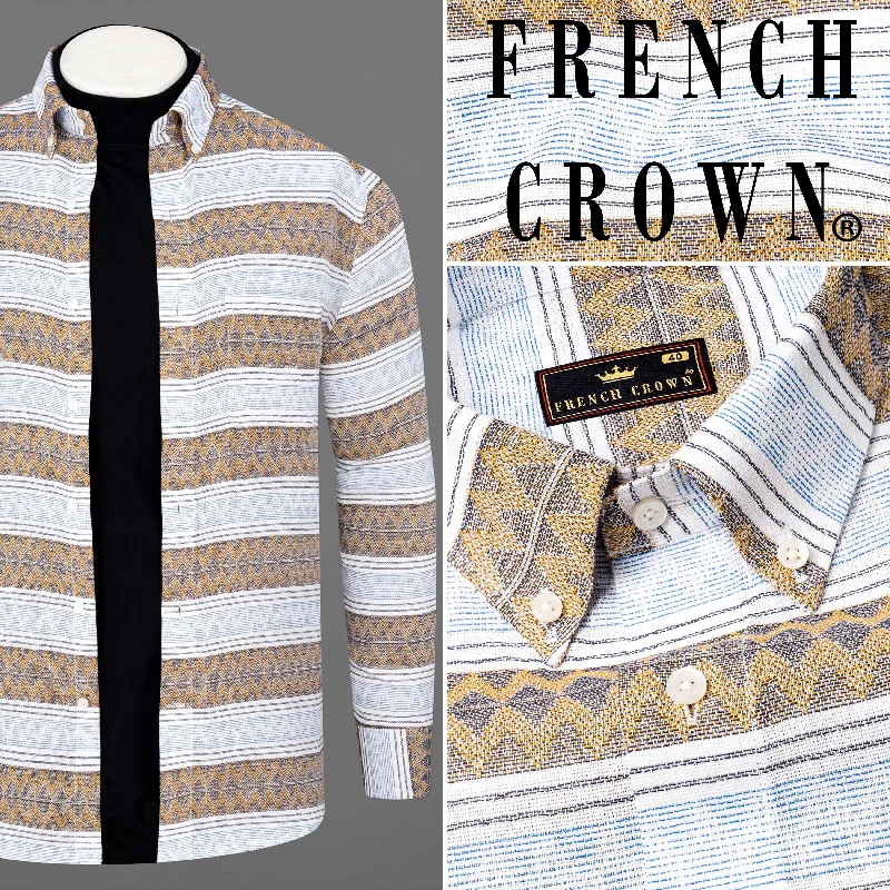 Best Deals Bright White with Brown  Dobby Textured Premium Cotton Overshirt/Shacket