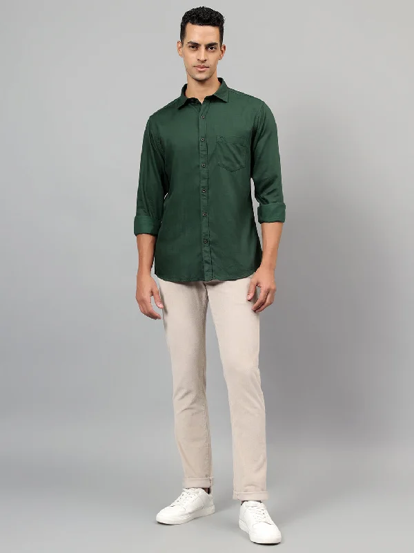 Weekend Bargains Just for You Men's Green Solid Full Sleeves Casual Shirt