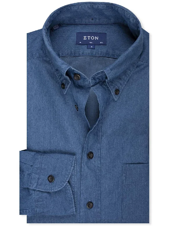 Best Seller Slim Fit Lightweight Denim Shirt Navy