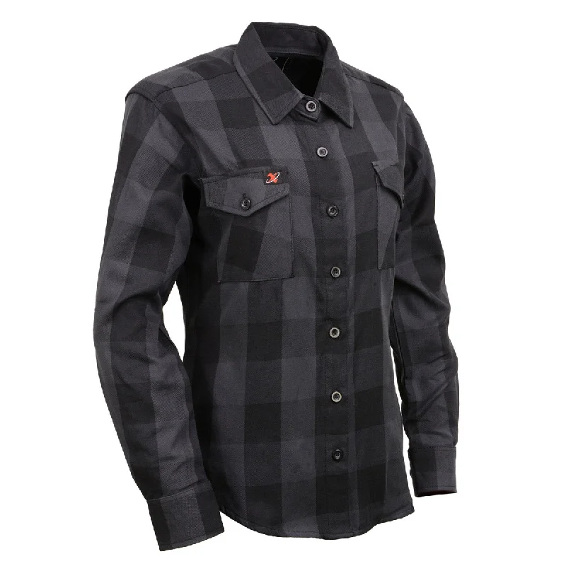 Price Cut Milwaukee Leather MNG21608 Women's Casual Dark Gray and Black Long Sleeve Cotton Casual Flannel Shirt