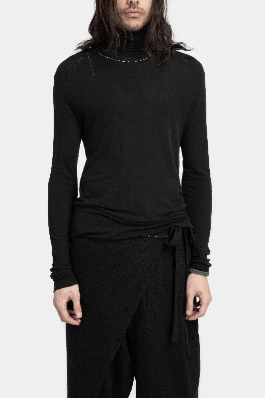 Closeout Lightweight wool / silk turtleneck ls T-Shirt, Black
