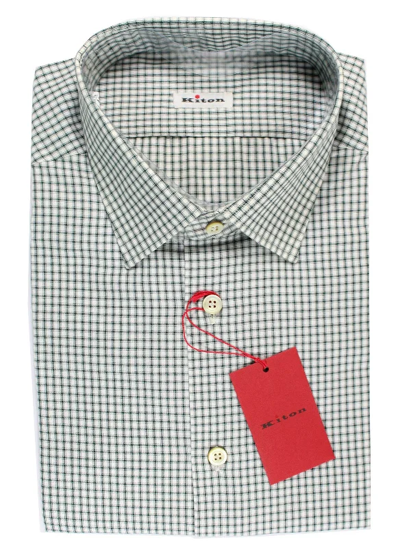 Best Seller Kiton Dress Shirt White Green Check 36 - 14 SALE