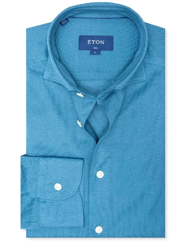 Stock Clearance Slim Fit Jersey Piqu�� Shirt Blue