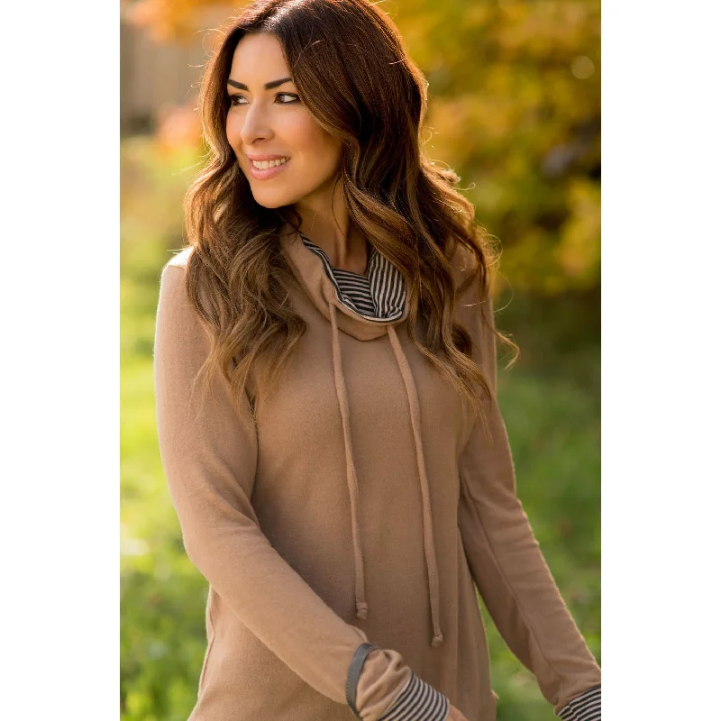 Weekend Specials to Relish Striped Detailed Accented Cowl Neck Sweatshirt