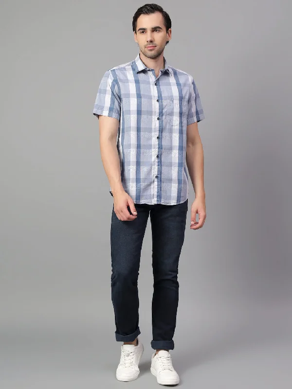 Reduced Price Men's Navy Blue Checked Full Sleeve Casual Shirt