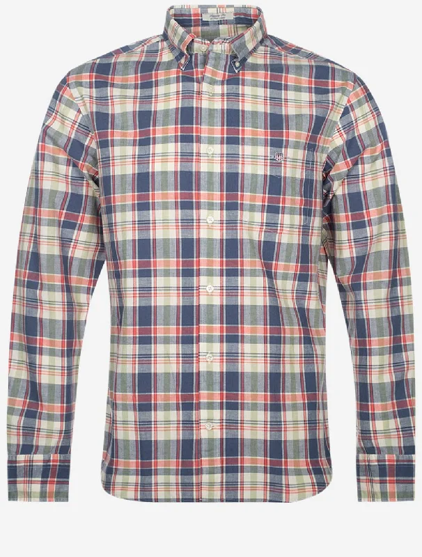 Shop the Weekend Away Regular Cotton Linen Check Shirt Dusty Blue Sea