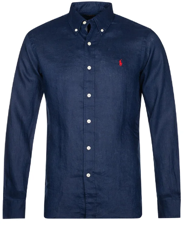 Overstock Sale Custom Fit Linen Shirt Navy