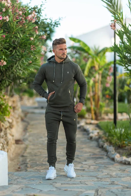 Price Blitz Father Sons Khaki & Gold Overhead Hoodie Top with Zipped Pockets - FSH481