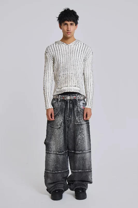 Instant Savings White Scrape Knit Hoodie