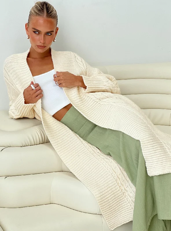 Stock Up and Save Beasley Longline Cable Cardigan Cream
