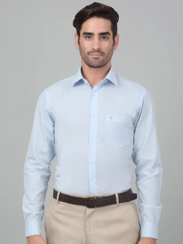 Massive Savings Men's Sky Blue Formal Plain Full Sleeve Shirt