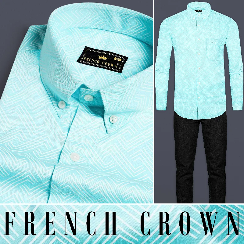 Super Bargain Charlotte Blue and White Printed Subtle Sheen Super Soft Premium Cotton Shirt