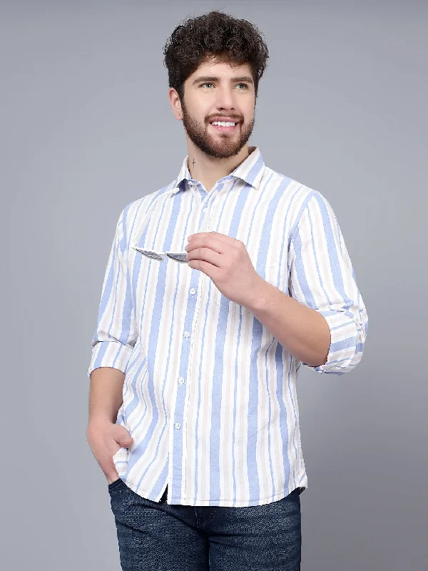 Weekend Bargains to Grab Men's Beige Casual Broad Stripe Full Sleeve Shirt