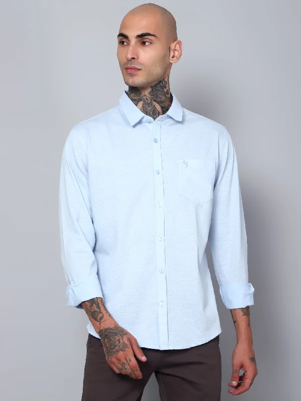 Weekend Deals That Dazzle Men's Light Blue Casual Knit Jersey Full Sleeve Shirt