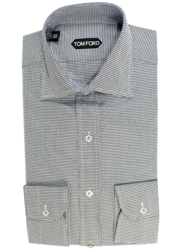 Value Pack Tom Ford Dress Shirt White Black Geometric 39 - 15 1/2 Slim Fit - REDUCED SALE