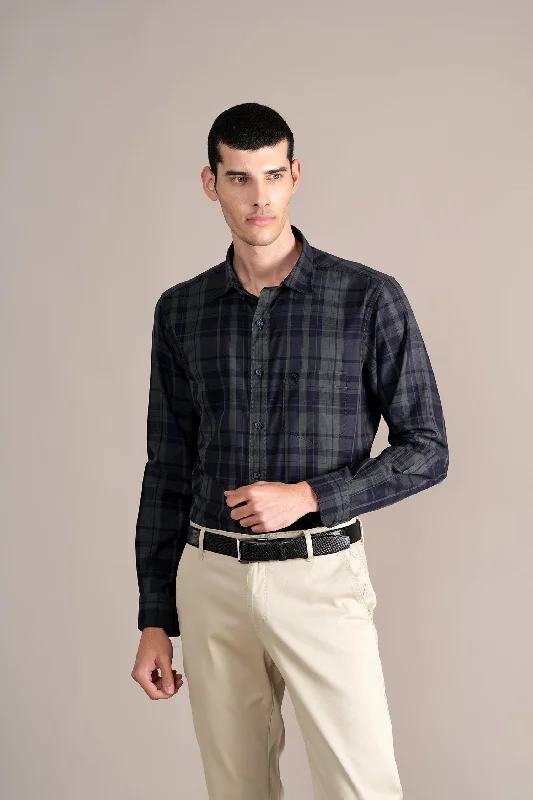 Special Buy Men's Navy Check Full Sleeves Casual Shirt