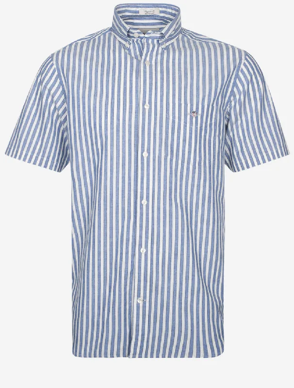 Mega Deal Regular Cotton Linen Stripe Short Sleeve Shirt Rich Blue
