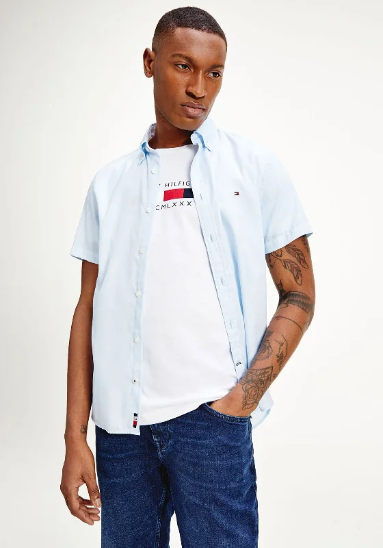 Low Price Tommy Hilfiger Travel Oxford Short Sleeved Shirt, Calm Blue