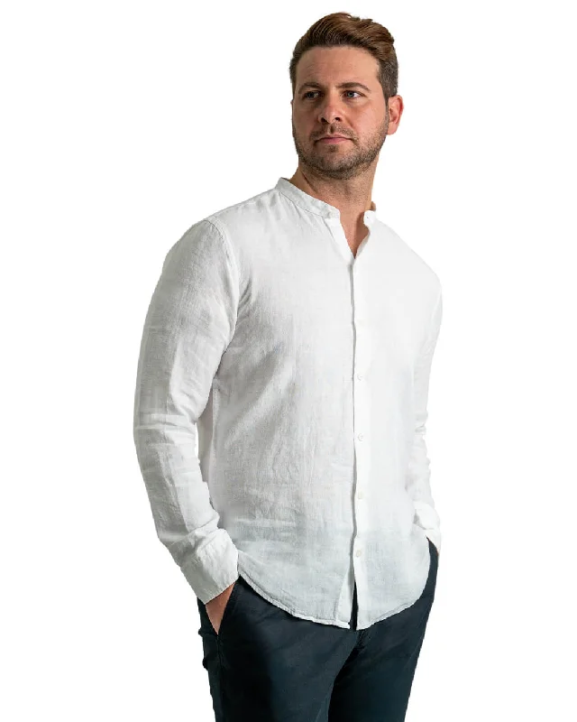 Now Available White Linen Grandad Collar Shirt