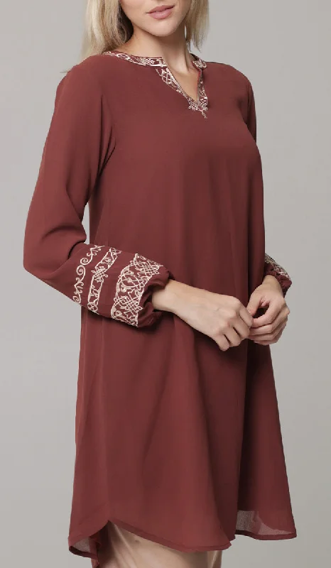 Weekend Deals That Excite Hikmah Embroidered Modest Midi Tunic - Clay
