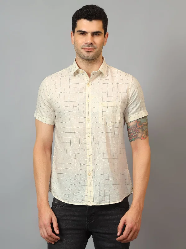 Savings Event Men's Yellow Casual Small Checks Half sleeve Shirt