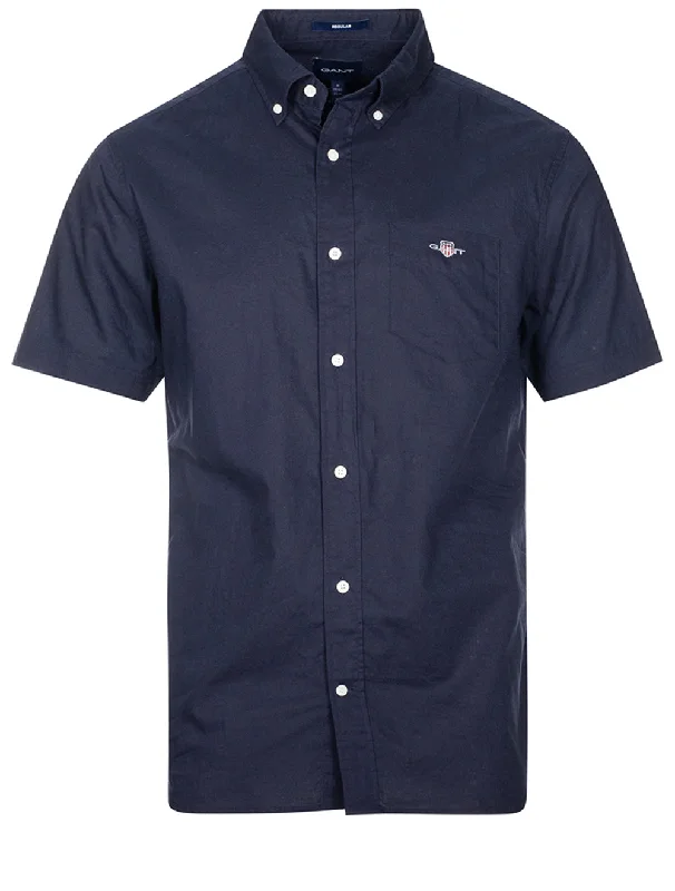 Flash Deal Regular Cotton Linen Short Sleeve Shirt Evening Blue