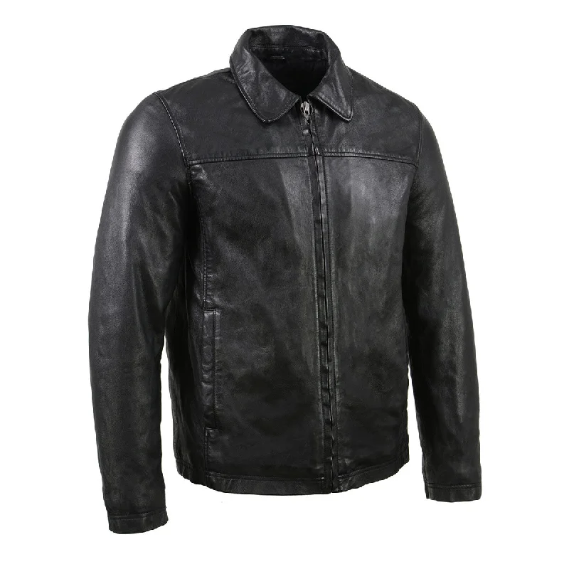 Bonus Savings Milwaukee Leather Vintage SFM1804 Men's Classic Black Zipper Front Jacket with Shirt Collar