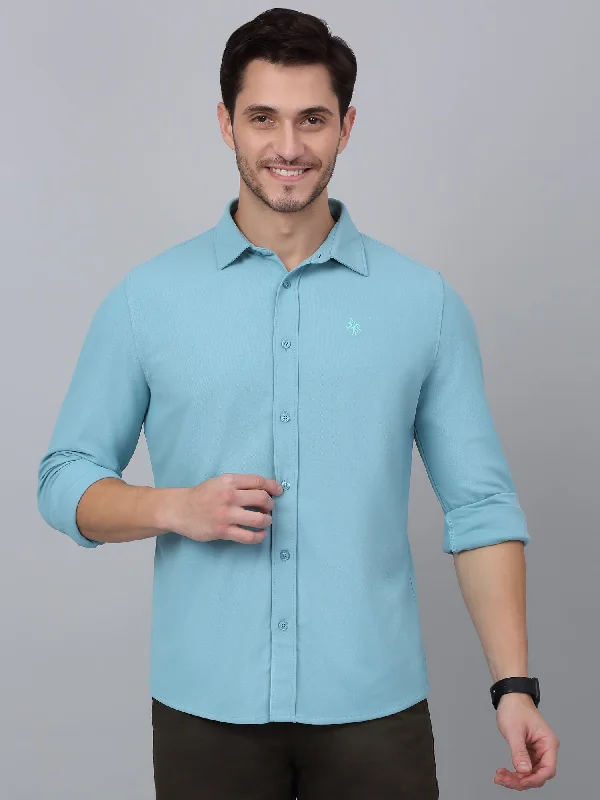 Your Weekend, Your Savings Men's Teal Blue Casual Plain Full Sleeve Shirt