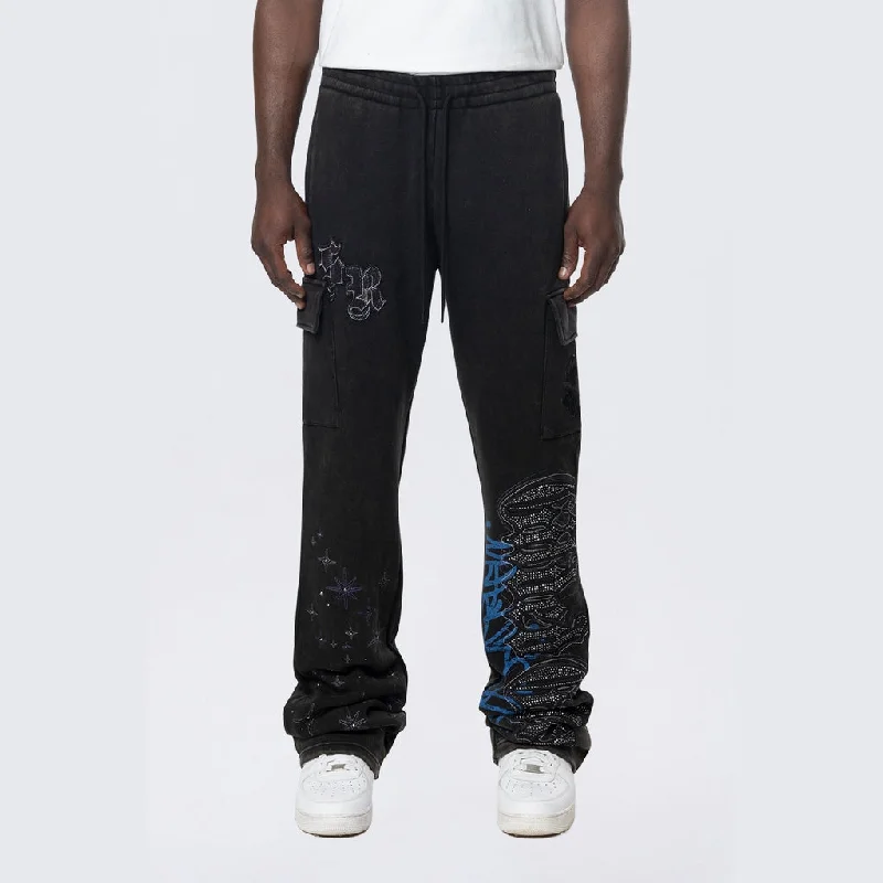 Grand Opening Sale Stacked Rhinestone Dystopia Fleece Pants - Black