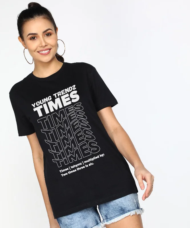 Final Clearance Womens Over Size Half Sleeve Printed T.shirts (Black)