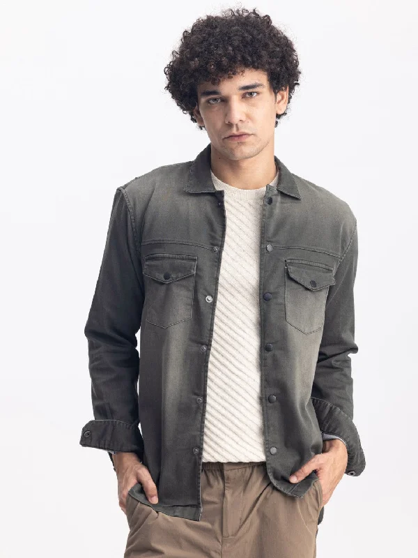 Massive Deals Olive Snap Button Denim Shirt