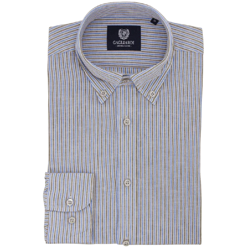 Weekend Deals That Dazzle Stone with Brown & Blue Stripe Weekend Linen Shirt