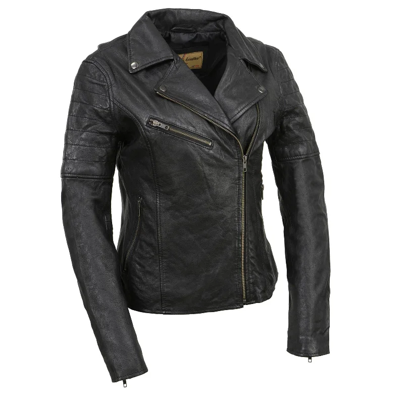 Weekend Bargains to Enjoy Milwaukee Leather Black Vintage Motorcycle Inspired Vegan Tan Fashion Leather Jacket for Women SFL2812