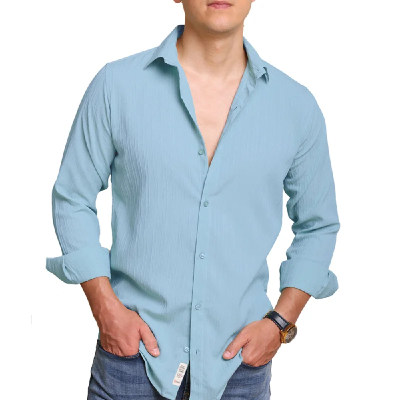 Weekend Offers That Impress Crushed Stripe Shirt Sky Blue Color