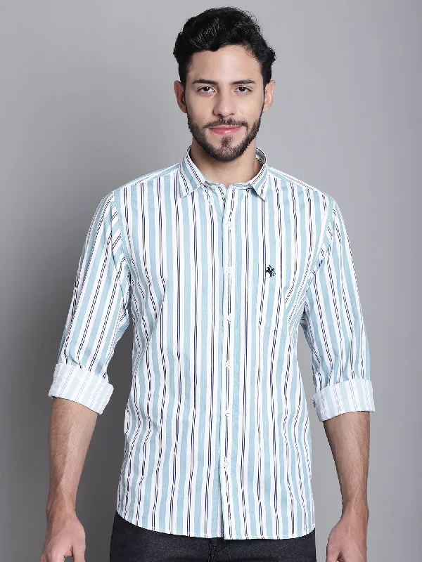 Exclusive Offer Men's Light Green Casual Stripe Print Full Sleeve Shirt