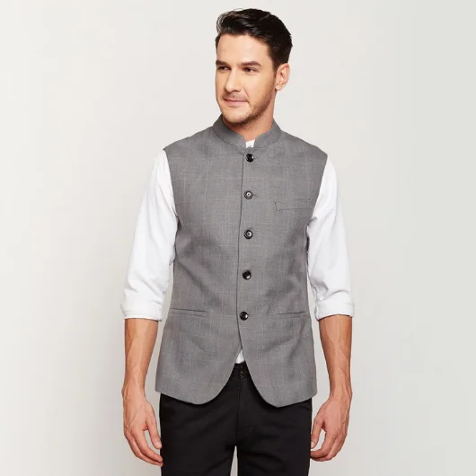 Steals and Deals Dark Grey Checks Nehru Jacket