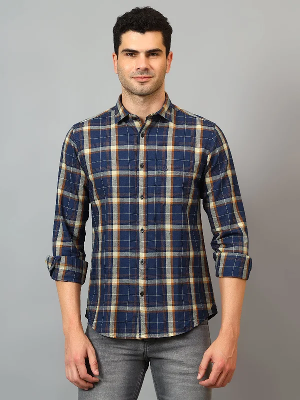 Exclusive Savings Men's Navy Blue Casual Big Checks Full Sleeve Shirt