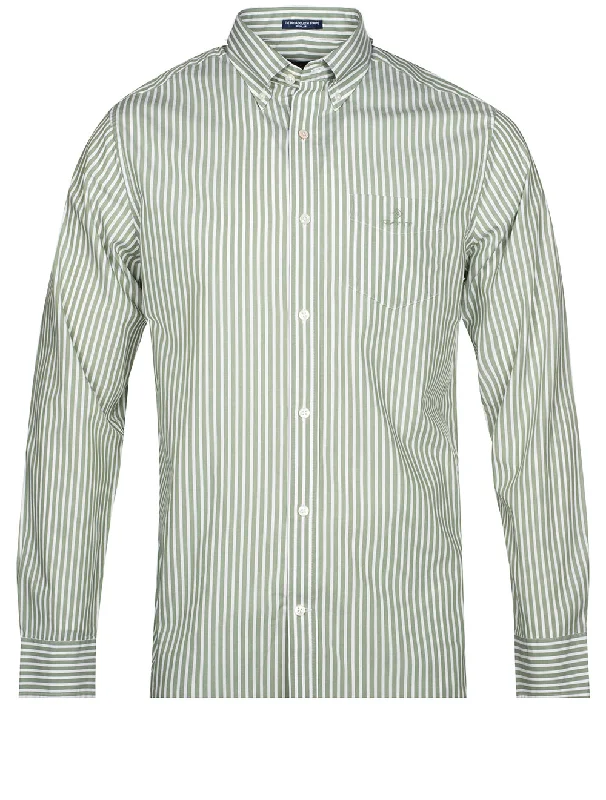 Special Price Regular Fit Stripe Broadcloth Shirt Kalamata Green