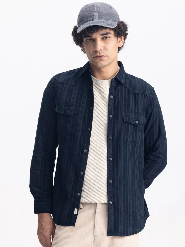 Super Deal Navy Striped Corduroy Shirt