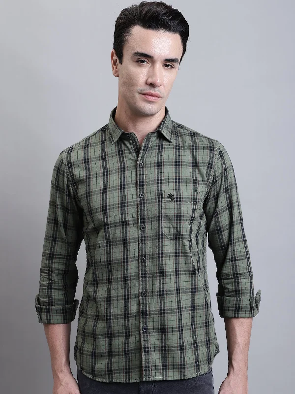 Big Savings Men's Military Green Casual Medium Checks Full Sleeve Shirt