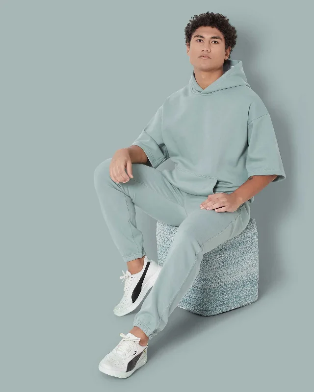 One-DAY Sale Crop Sleeves Oversized Hoodie: Tiffany Green
